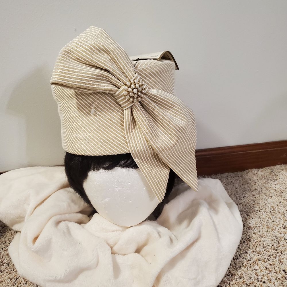 NEW! CLASSY Whittal & Shon Statement Hat Bow Gold Shimmer
